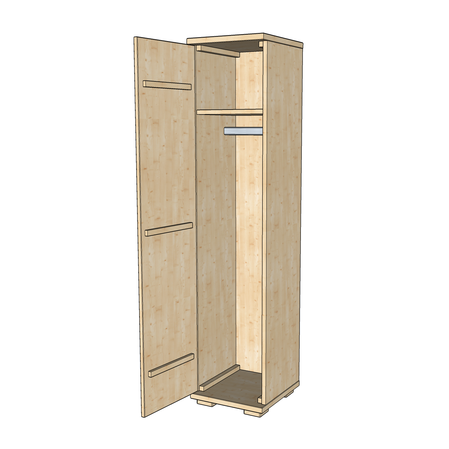 Nobis Kleiderschrank | 59 cm Tiefe 1-Türig mit Kleiderstange | 100% Bio Kiefer Massivholz