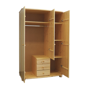 Claudia Hotel Kleiderschrank | 3-Türig | Regalböden | 3-Schubladen | 100% Bio Kiefer Massivholz