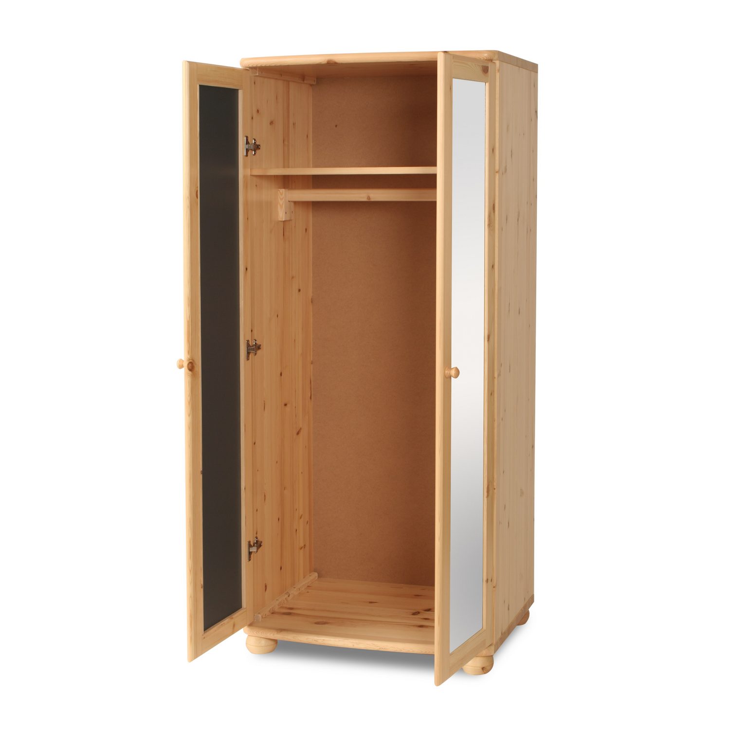 Claudia Kleiderschrank Spiegelschrank | 2-Türig mit Kleiderstange | 100% Bio Kiefer Massivholz