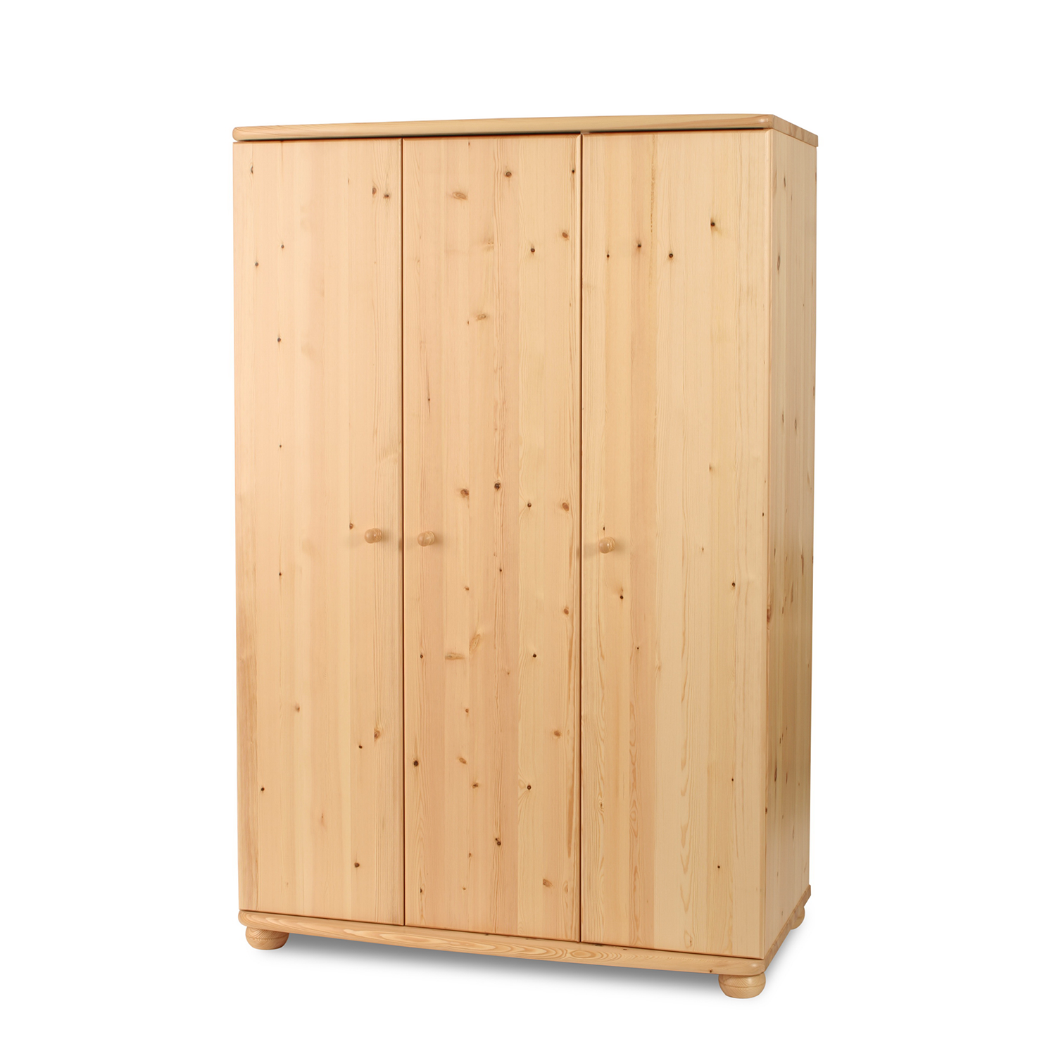 Claudia Kleiderschrank | 3-Türig | 5-Regalböden und Kleiderstange | 100% Bio Kiefer Massivholz