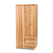 Claudia Kleiderschrank | 2-Türig mit Kleiderstange | 3-Schubladen | 100% Bio Kiefer Massivholz