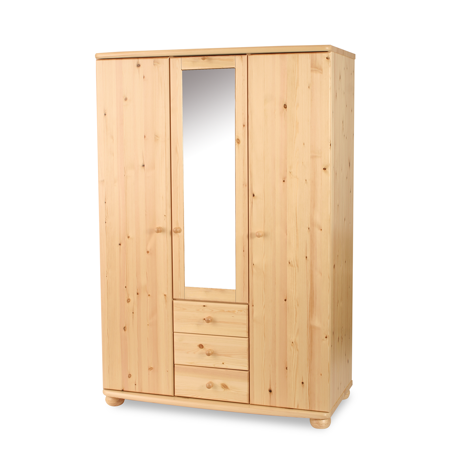 Claudia Spiegelschrank | 3-Türig | 3-Schubladen | 1-Spiegel | 100% Bio Kiefer Massivholz