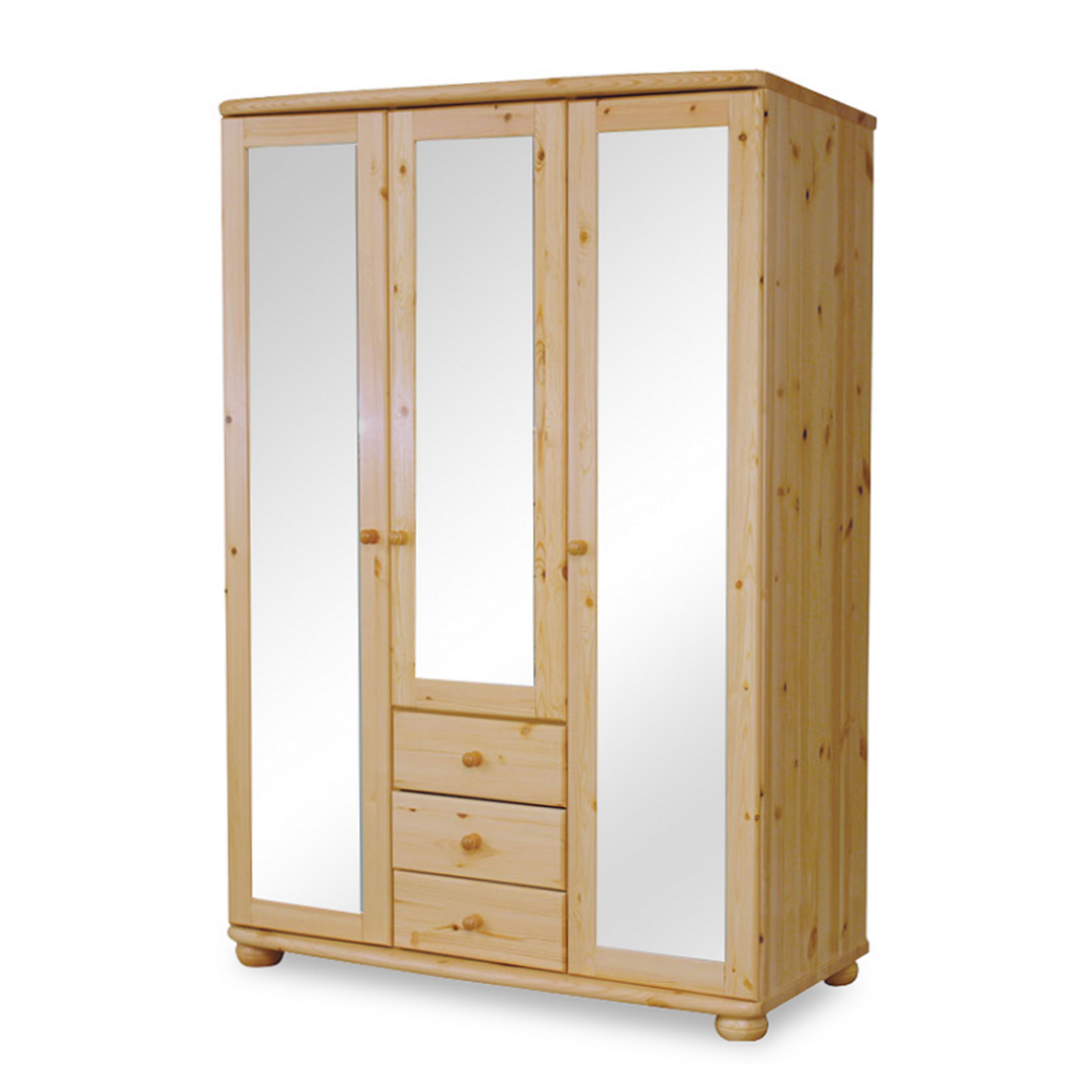 Claudia Spiegelschrank | 3-Türig mit 3-Schubladen | 100% Bio Kiefer Massivholz