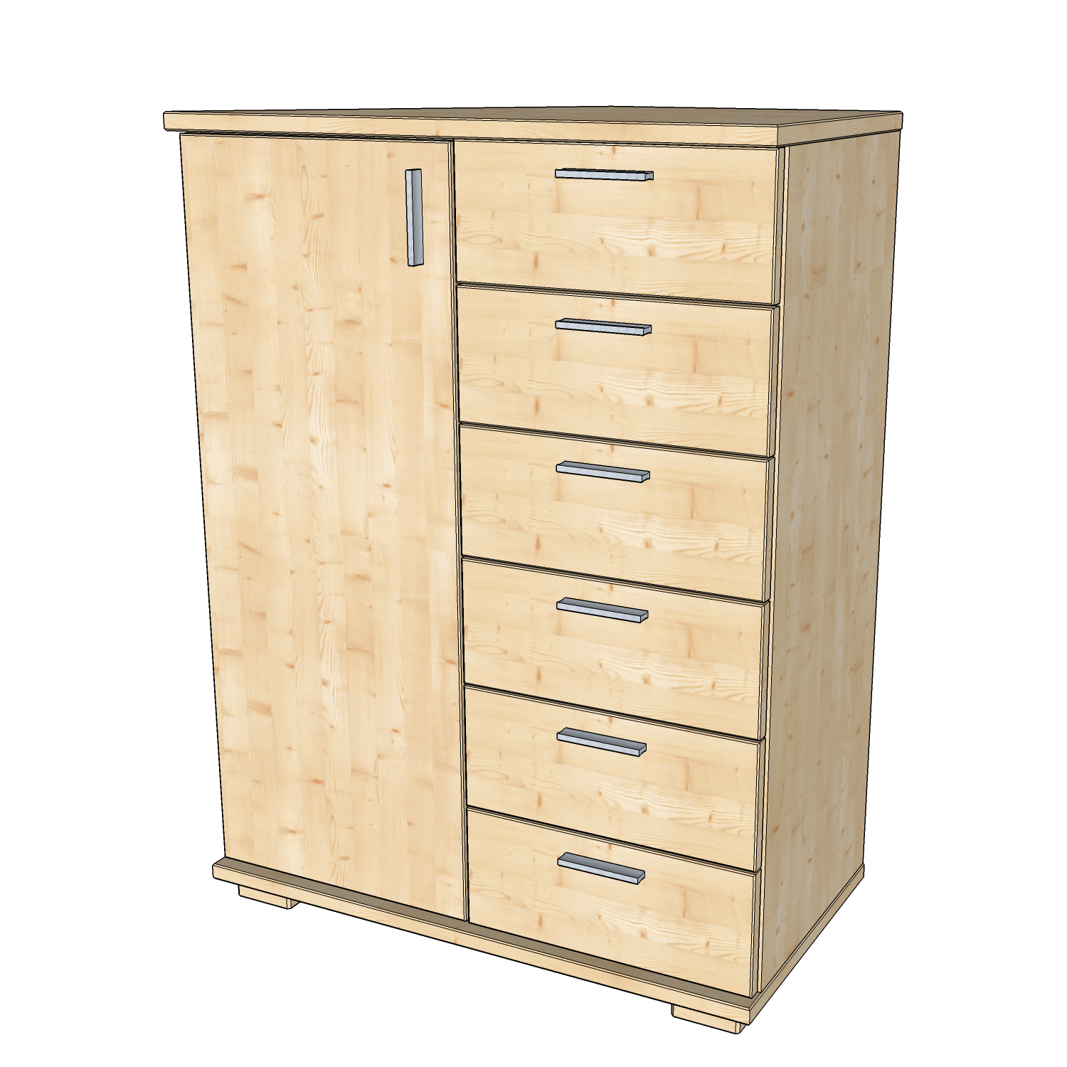 Nobis Kommode Sideboard 107-er | Anrichte | 6-Schubladen | 1-Türig | 100% Bio Kiefer Massivholz