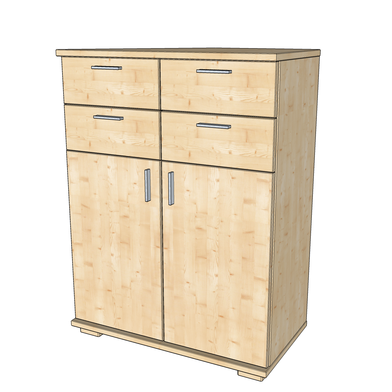 Nobis Kommode Sideboard | Anrichte | 107cm hoch | 4-Schubladen 2-Türig | 100% Bio Kiefer Massivholz