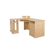 Vanessa Eck-Schreibtisch XL | Tastaturauszug | PC-Halterung | 100% Bio Kiefer Massivholz
