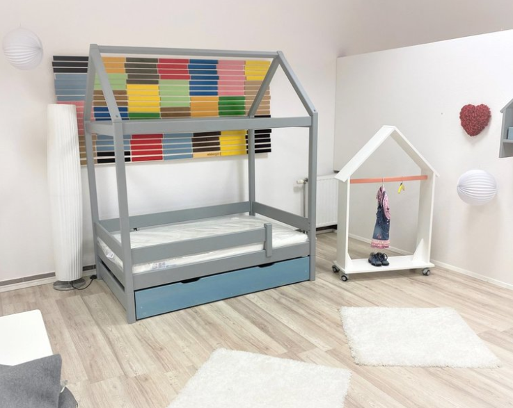 Solis Kinderbett - Hausbett inkl. Bio-Matratze | Massivholz | Naturholz | 100% Bio-Bett