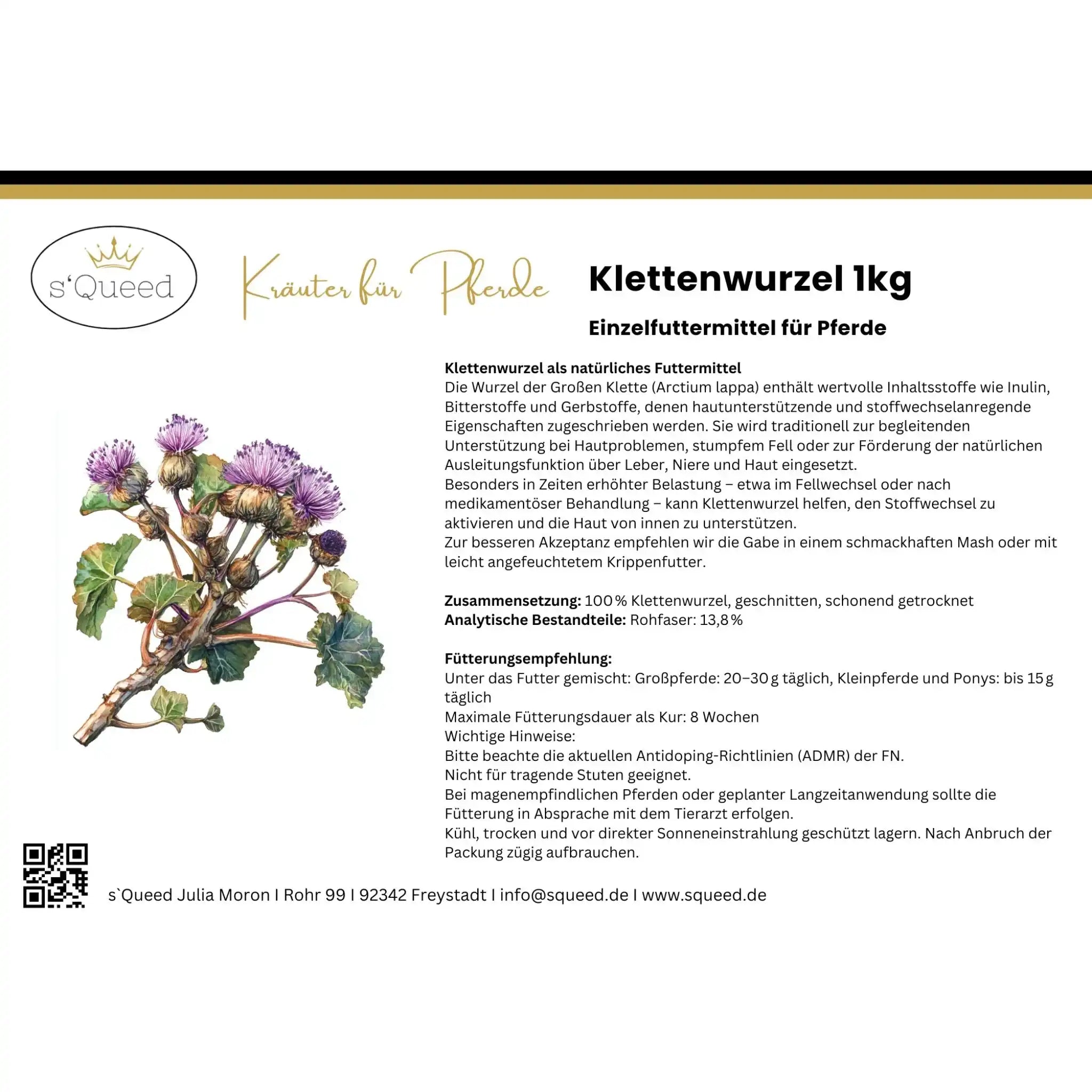 Klettenwurzel Pferd Natürliche Unterstützung Haut Und Fellwechsel Stoffwechselproblemen Pflanzliche Entgiftung Juckreiz by s`Queed