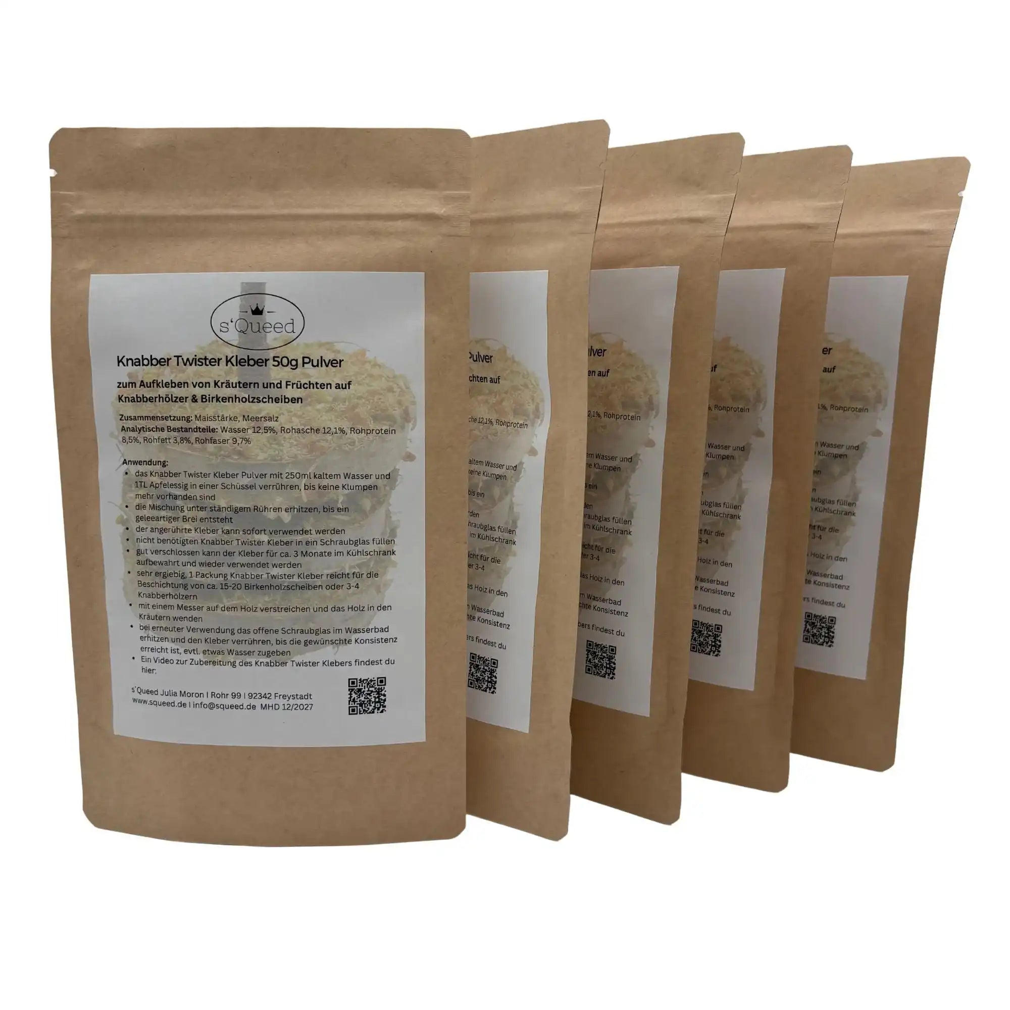 Knabber Twister Kleber Pulver 50g Zur Beschichtung Von Knabberholz Holzscheiben Birkenhölzer Mit Getrockneten Kräutern by s`Queed