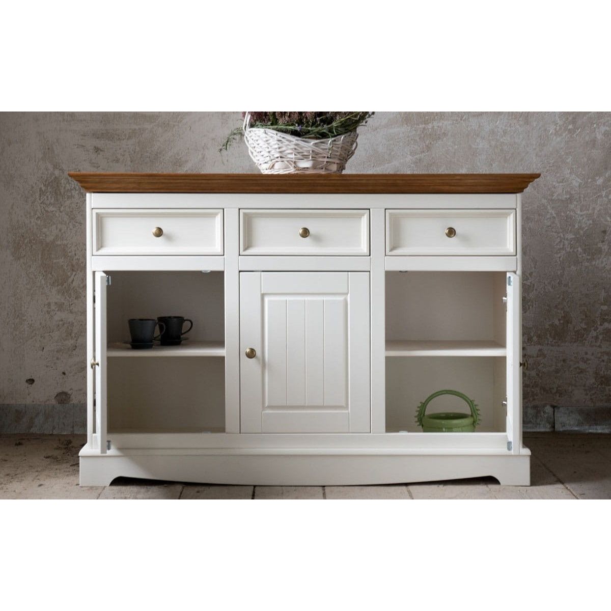 Bologna Elegante Massivholz Kiefer Kommode 3.3 | Farbe Weiß - Eiche