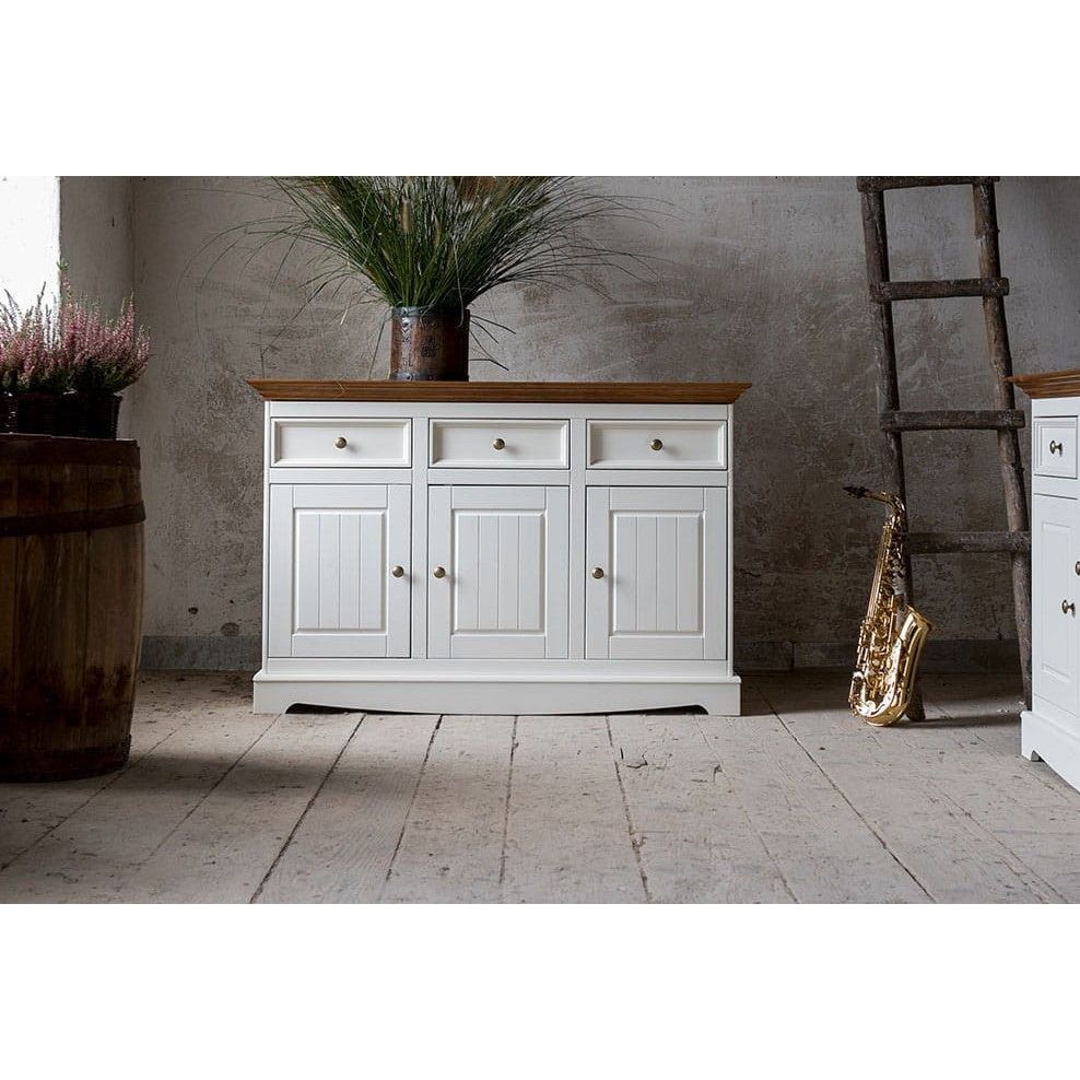Bologna Elegante Massivholz Kiefer Kommode 3.3 | Farbe Weiß - Eiche