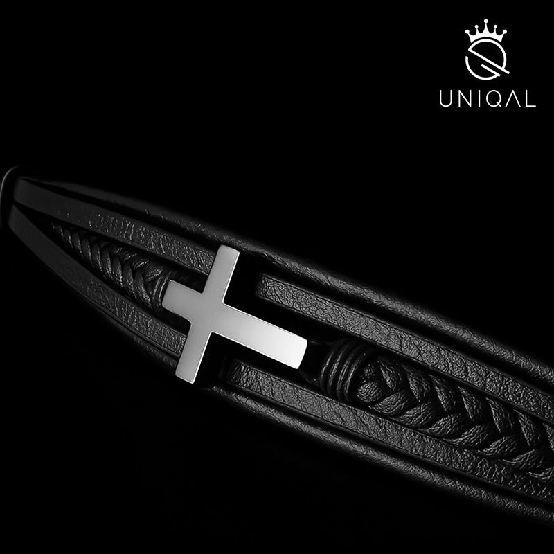 Silver Heaven Lederarmband Unisex Echtes Rindsleder Mit Edelstahl Kreuz Gravierbar Größen 19 21 23 Cm Geschenkbeutel