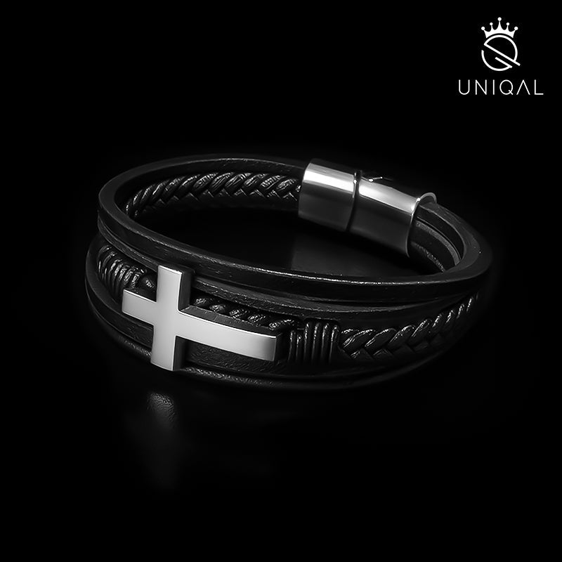 Silver Heaven Lederarmband Unisex Echtes Rindsleder Mit Edelstahl Kreuz Gravierbar Größen 19 21 23 Cm Geschenkbeutel