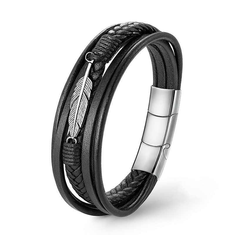 Silver Feather Armband Unisex Aus Echtleder Und Edelstahl Gravierbar Mit Gratis Luxus Etui 19 21 23 cm