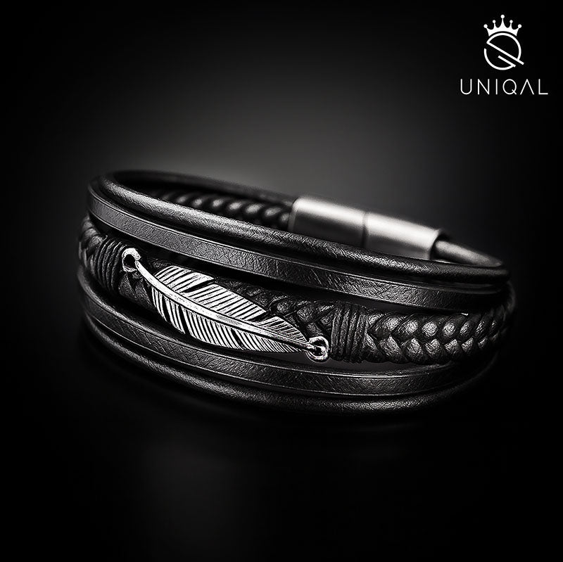 Silver Feather Armband Unisex Aus Echtleder Und Edelstahl Gravierbar Mit Gratis Luxus Etui 19 21 23 cm