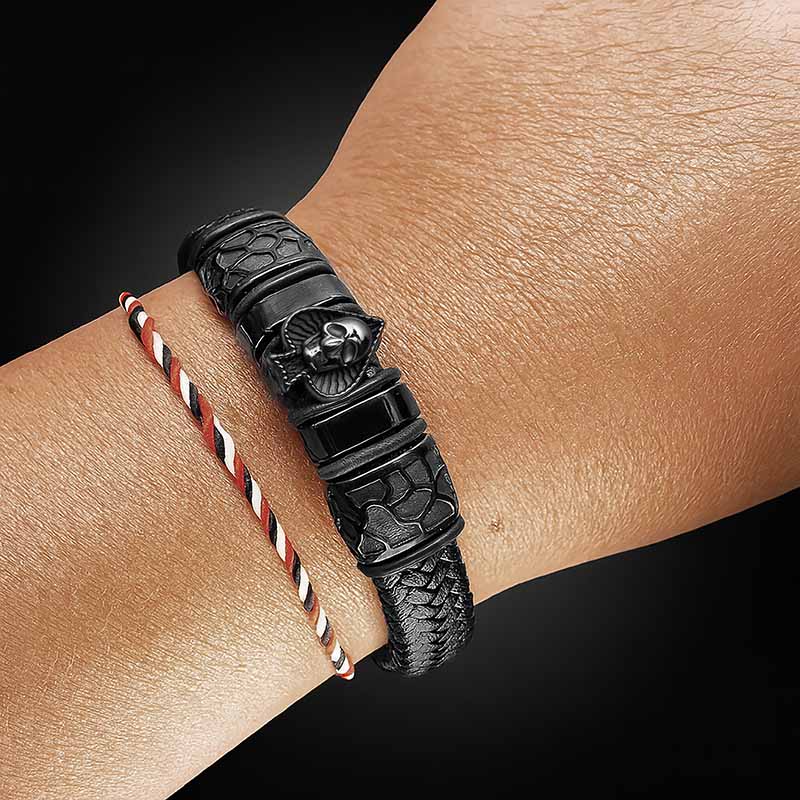 Ace Of Spades Schwarz Armband Aus Echtem Leder Mit Magnetverschluss Unisex Größen 19 21 23 Gravierbar Kostenloses Etui