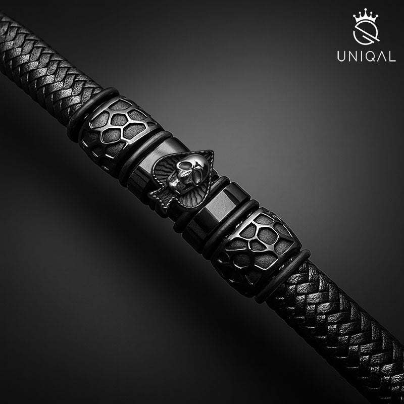 Ace Of Spades Schwarz Armband Aus Echtem Leder Mit Magnetverschluss Unisex Größen 19 21 23 Gravierbar Kostenloses Etui