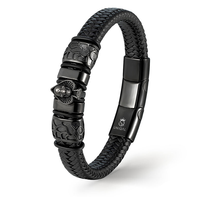 Ace Of Spades Schwarz Armband Aus Echtem Leder Mit Magnetverschluss Unisex Größen 19 21 23 Gravierbar Kostenloses Etui