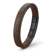Desire Armband Geflochtenes Echtleder Dunkelbraun Edelstahl Magnetverschluss Verlängerungsglied Gravierbar 19 21 23 cm