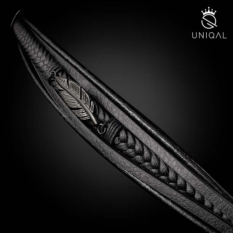 Black Feather Lederarmband Edelstahl Gravurbar Unisex Größen 19 21 23 Cm Inklusive Luxus Etui Gratis