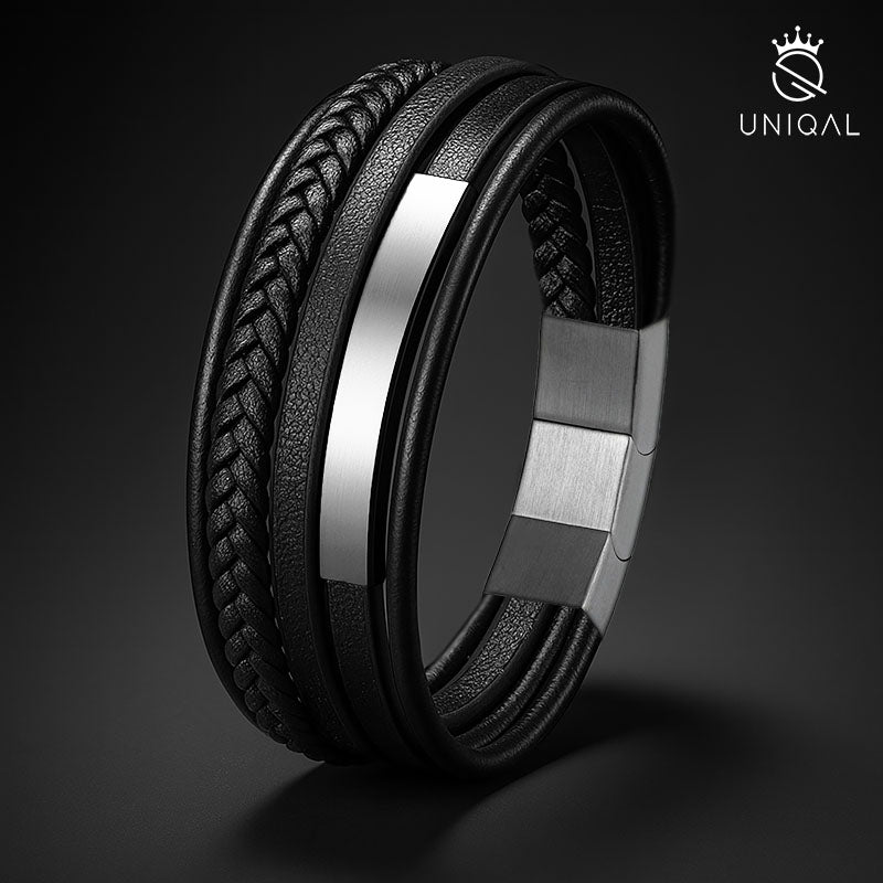 Silver Plate Rindsleder Armband Unisex Gravierbar Mit Gratis Luxus Etui In Schwarz Und Silber Verfügbar 19 21 Und 23 Cm