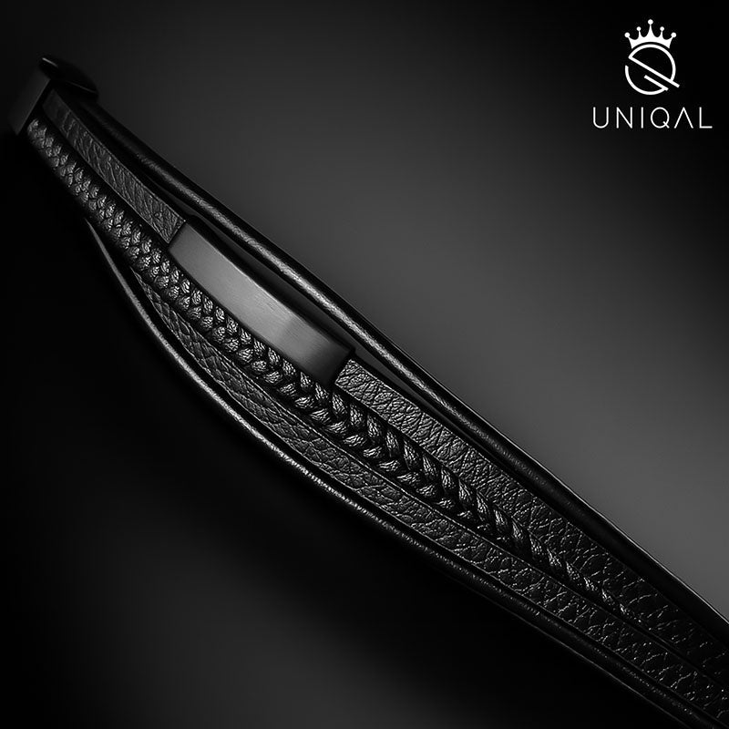 Schwarzes Lederarmband Mit Edelstahl Akzenten Gravierbar Unisex Inklusive Luxus Etui Größen 19 21 23 Cm