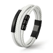 White Shape Lederarmband Echtes Rindsleder Edelstahl Akzenten Gravierbar Unisex Größen 19 21 23 cm Weiß Schwarz