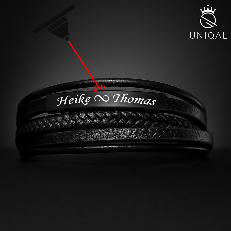 Schwarzes Lederarmband Mit Edelstahl Akzenten Gravierbar Unisex Inklusive Luxus Etui Größen 19 21 23 Cm