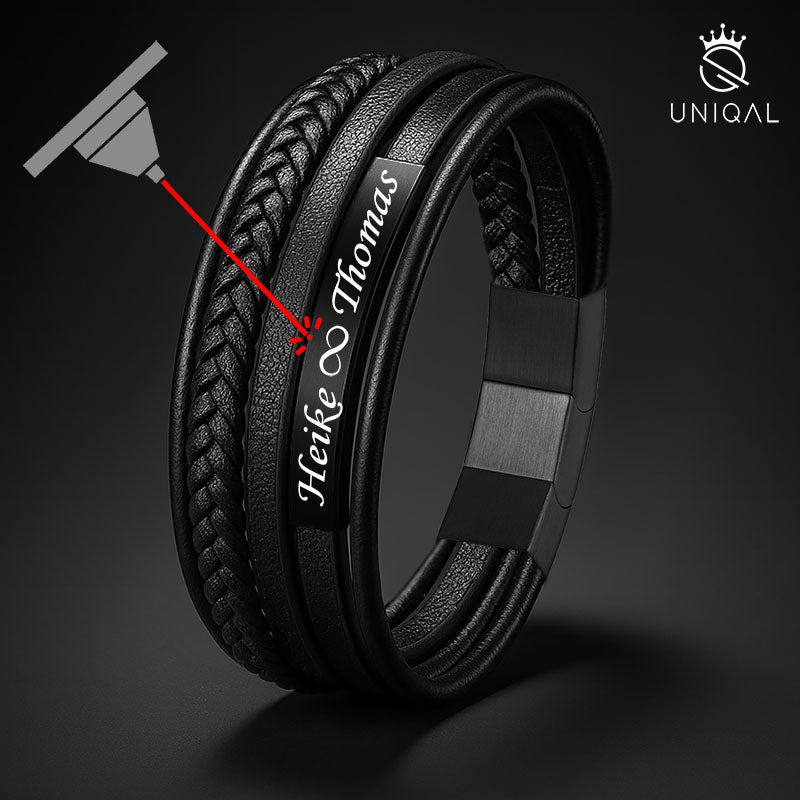 Schwarzes Lederarmband Mit Edelstahl Akzenten Gravierbar Unisex Inklusive Luxus Etui Größen 19 21 23 Cm