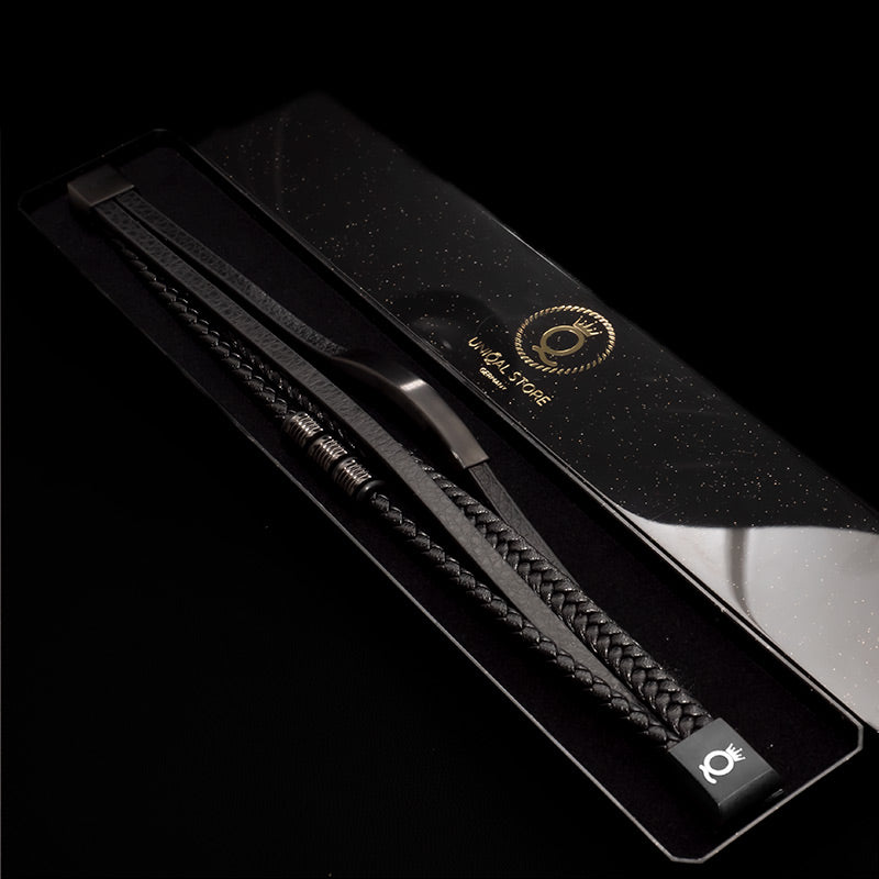 Schwarzes Echtes Rindsleder Armband Mit Edelstahl Besatz Unisex Gravierbar Größen 19 21 23 Cm Inklusive Luxus Etui