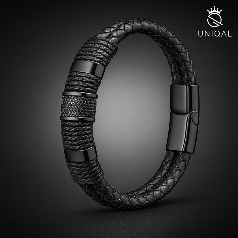 Premium Style Black Echtlederarmband Mit Edelstahl Gravierbar Unisex Größen 19 21 23 Cm Inklusive Gratis Luxus Etui
