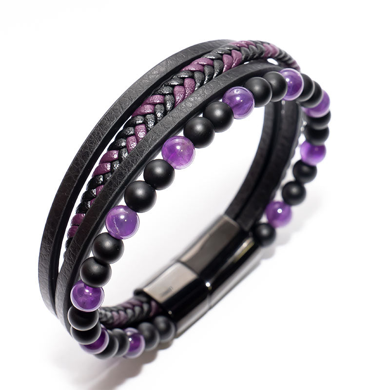 Fancy Amethyst Lederarmband Herren Unisex Mit Gravur Gravierbar In 19 21 23 cm Kostenloses Luxus Etui