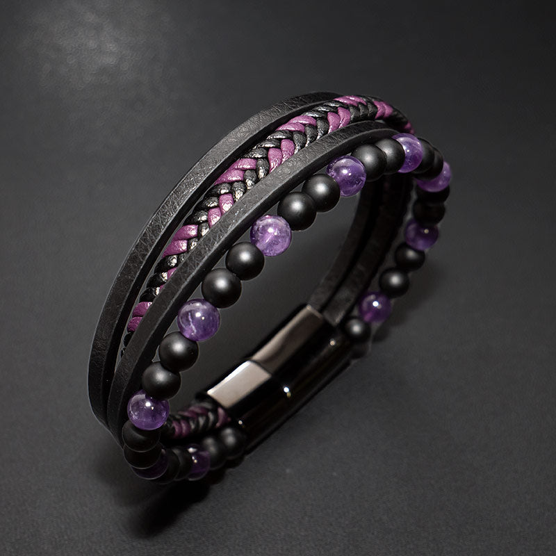 Fancy Amethyst Lederarmband Herren Unisex Mit Gravur Gravierbar In 19 21 23 cm Kostenloses Luxus Etui