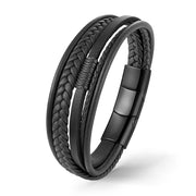 Black Shadow Lederarmband Unisex Gravierbar Mit Fünf Schwarzen Strängen Größen 19 21 23 Cm Kostenloses Luxus Etui