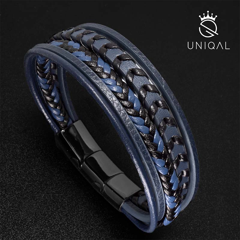 Armara Blue Leder Armband Unisex Mit Gravur Blau Und Schwarze Details Größen 19 21 23 cm Inklusive Luxus Etui