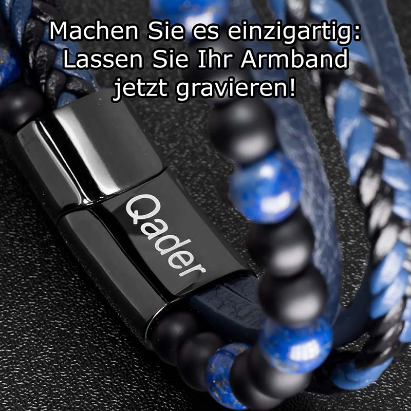 Fancy Lapis Lazuli Lederarmband Unisex Herren 19 21 23 cm Mit Gratis Luxus Etui Gravierbar