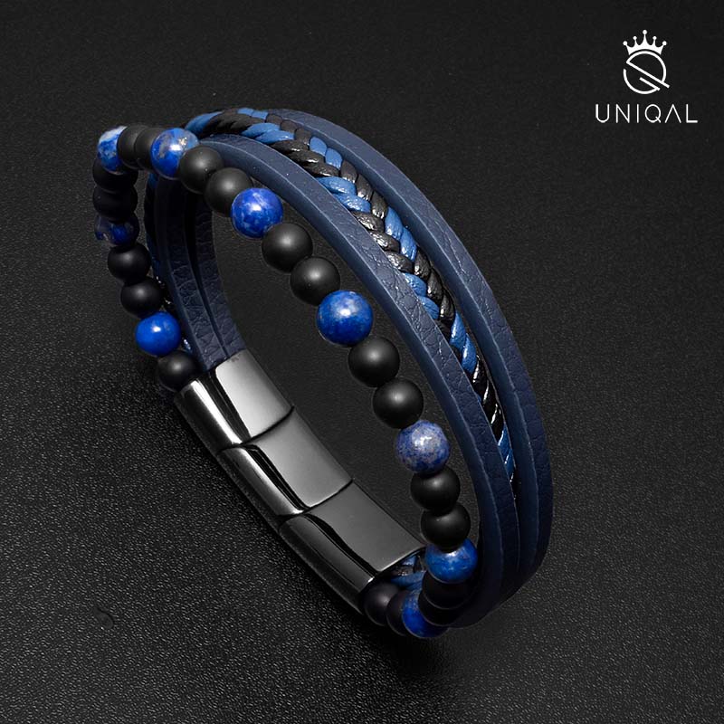 Fancy Lapis Lazuli Lederarmband Unisex Herren 19 21 23 cm Mit Gratis Luxus Etui Gravierbar