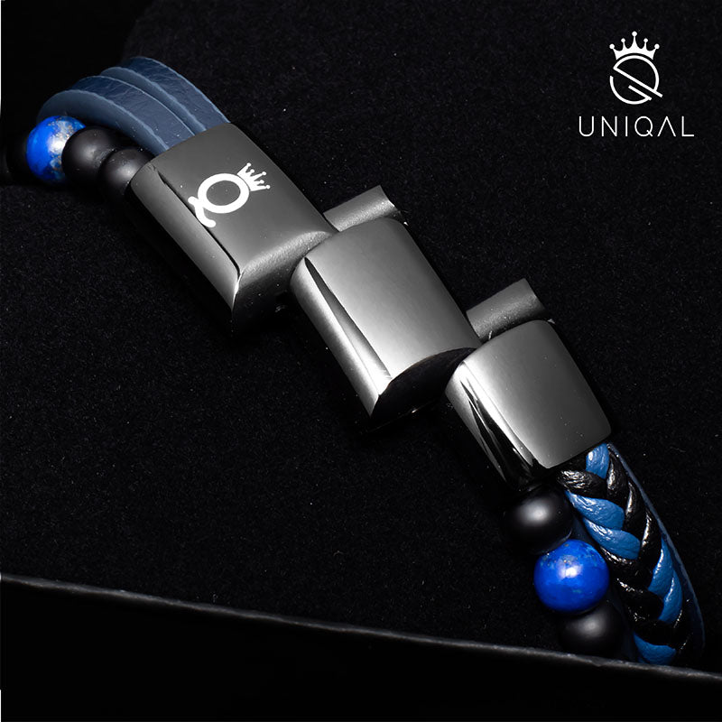 Fancy Lapis Lazuli Lederarmband Unisex Herren 19 21 23 cm Mit Gratis Luxus Etui Gravierbar