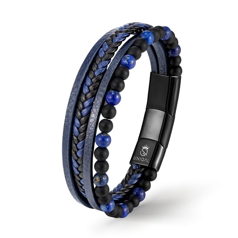 Fancy Lapis Lazuli Lederarmband Unisex Herren 19 21 23 cm Mit Gratis Luxus Etui Gravierbar