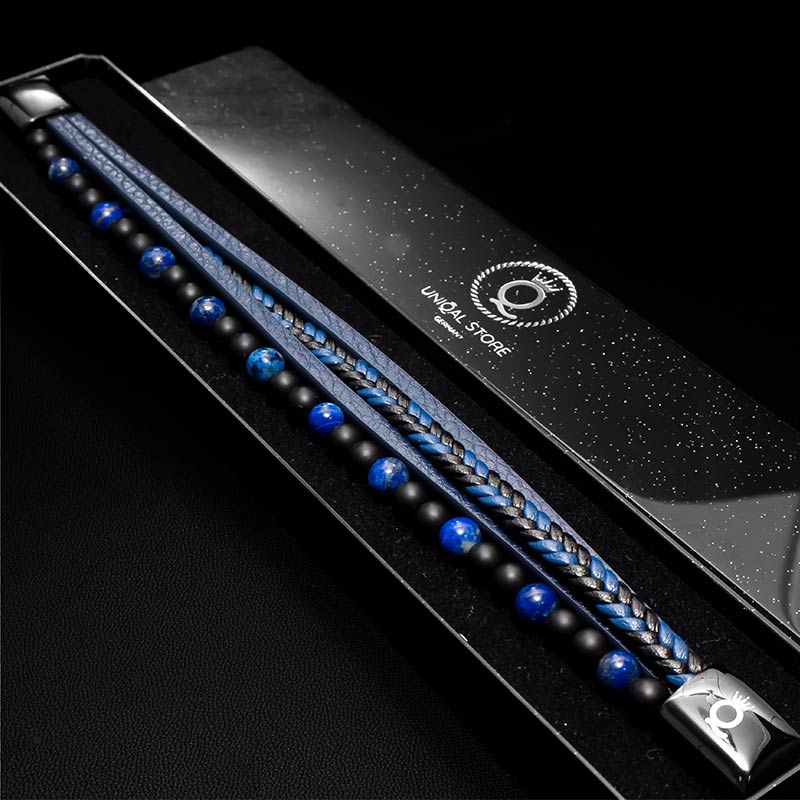 Fancy Lapis Lazuli Lederarmband Unisex Herren 19 21 23 cm Mit Gratis Luxus Etui Gravierbar