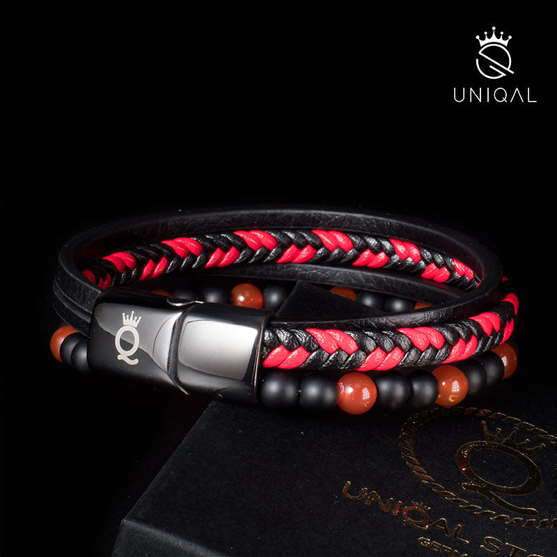 Fancy Agate Lederarmband Unisex Mit Naturstein Agate Gravierbar 19, 21 Und 23 Cm Länge Inklusive Gratis Luxus Etui