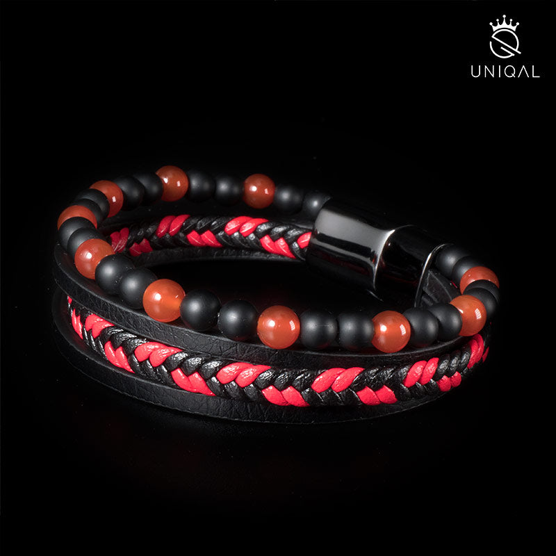 Fancy Agate Lederarmband Unisex Mit Naturstein Agate Gravierbar 19, 21 Und 23 Cm Länge Inklusive Gratis Luxus Etui