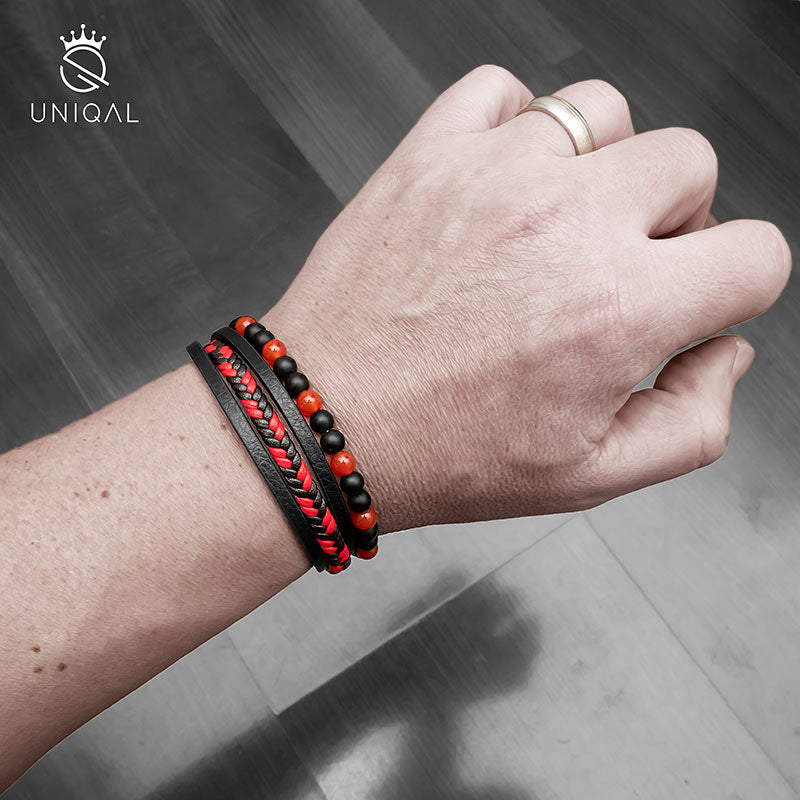 Fancy Agate Lederarmband Unisex Mit Naturstein Agate Gravierbar 19, 21 Und 23 Cm Länge Inklusive Gratis Luxus Etui