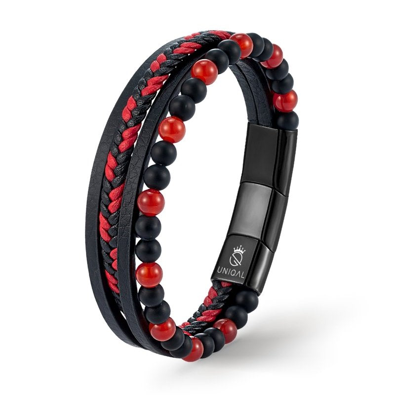 Fancy Agate Lederarmband Unisex Mit Naturstein Agate Gravierbar 19, 21 Und 23 Cm Länge Inklusive Gratis Luxus Etui