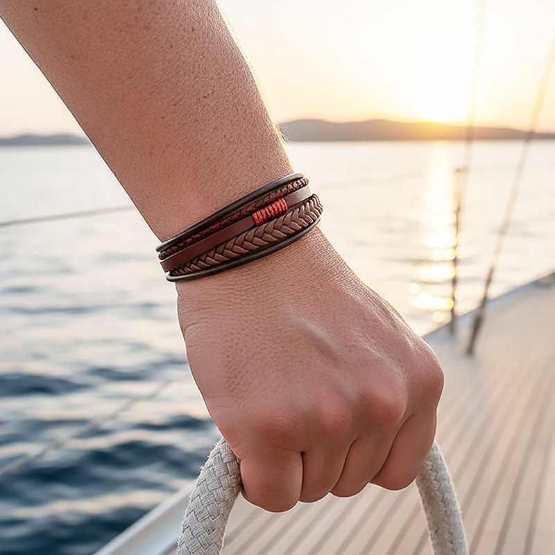 Brown Shadow Lederarmband Unisex Braun Gravierbar Mit Gratis Luxusetui Größen 19 21 23 cm