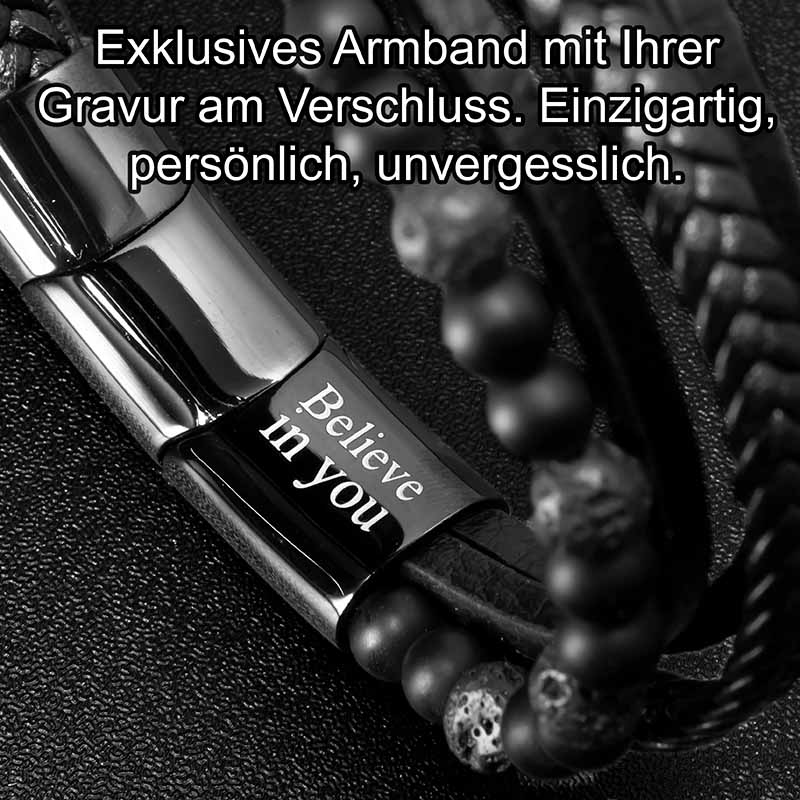 Fancy Lava Lederarmband Mit Lava Steinen Unisex 19 21 23 cm Gravierbar Kostenloses Luxus Etui