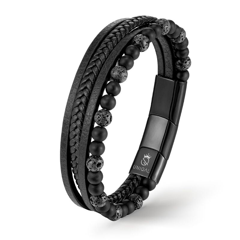 Fancy Lava Lederarmband Mit Lava Steinen Unisex 19 21 23 cm Gravierbar Kostenloses Luxus Etui