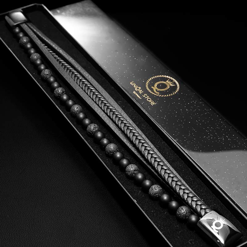 Fancy Lava Lederarmband Mit Lava Steinen Unisex 19 21 23 cm Gravierbar Kostenloses Luxus Etui