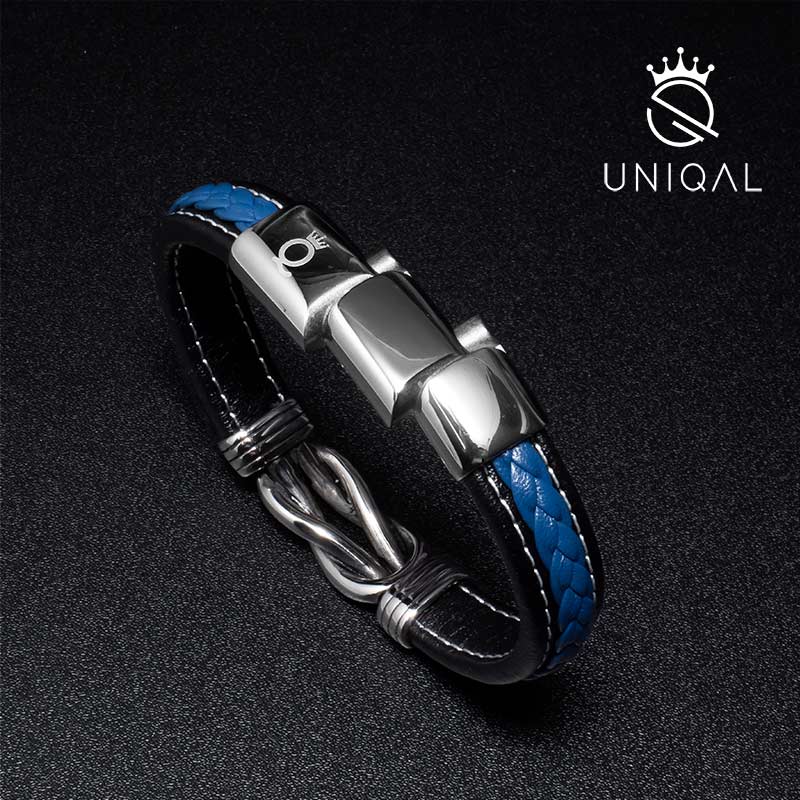Eternal Blue Lederarmband Unisex Gravierbar Aus Echtem Leder In Schwarz Und Tiefblau Mit Gratis Luxus Etui