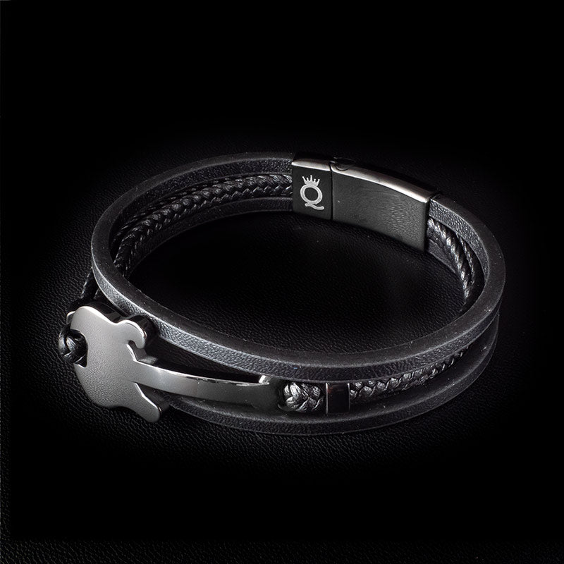 Schwarzes Lederarmband BLACK MELODY Mit Edelstahl Besatz Unisex Gravierbar Größen 19 21 23 cm Inklusive Luxus Etui